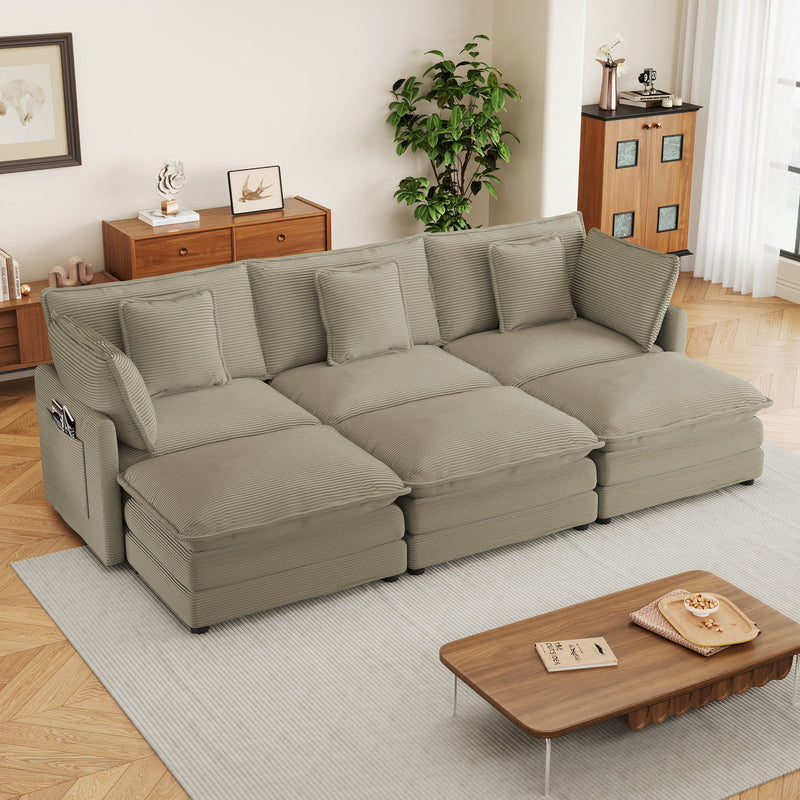 Modern Modular Sectional Sofa With Side Storage Pockets For Living Room
