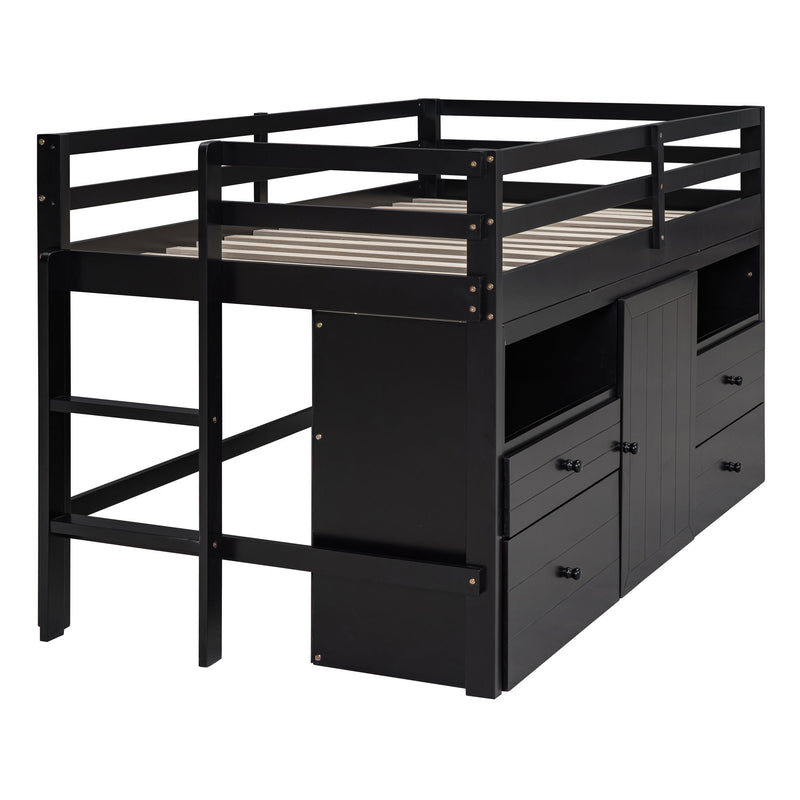Loft Bed With 4 Drawers, Underneath Cabinet And Shelves