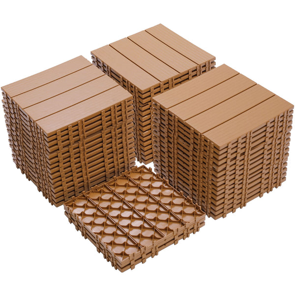 Plastic Interlocking Deck Tiles, Patio Flooring Outdoor Waterproof All Weather Use For Garden Poolside Front / Back Yard (Set of 44) - Burlywood