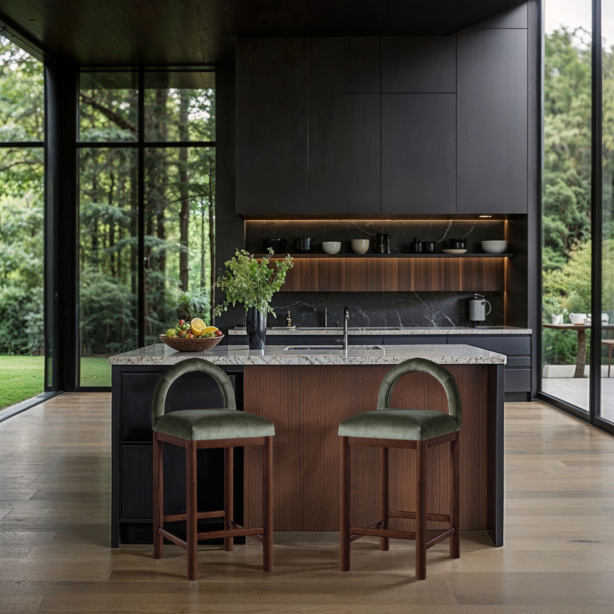 Conrad - Velvet Counter Stool With Brown Legs - Urban Living Furniture (Los Angeles, CA)
