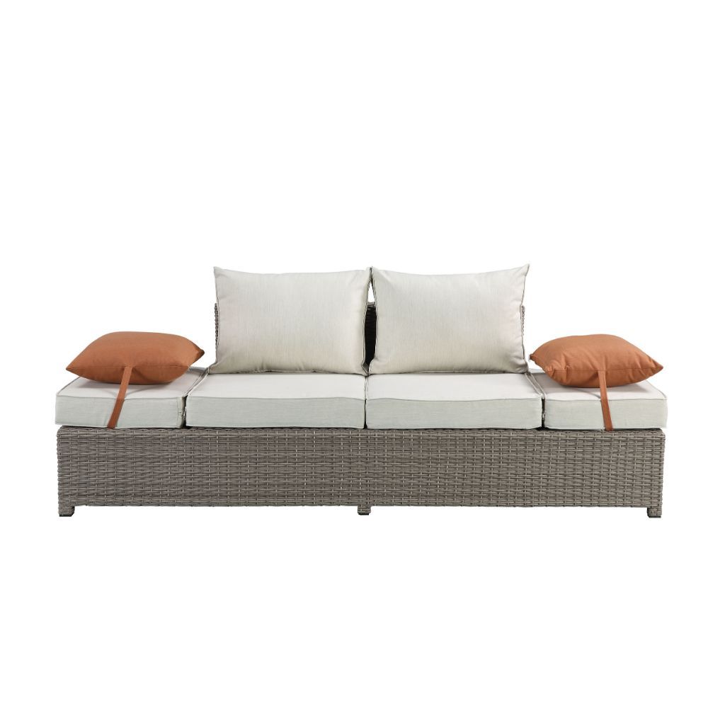 Salena - Patio Sofa With 2 Pillows & Ottoman - Beige Fabric & Gray Wicker - Urban Living Furniture (Los Angeles, CA)