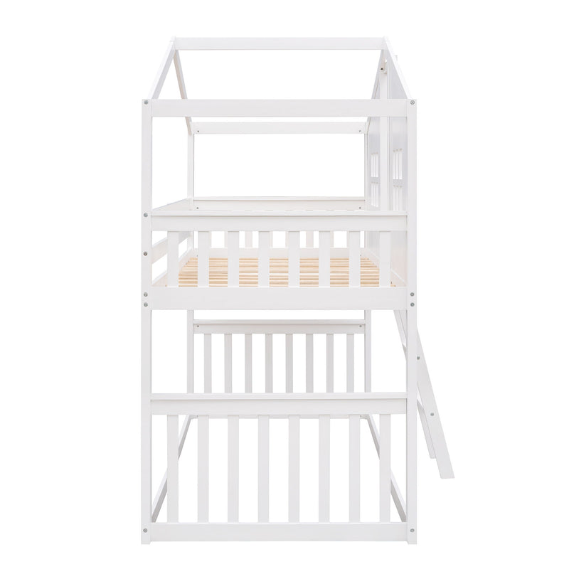 House Bunk Bed With Ladder, Wood Bed
