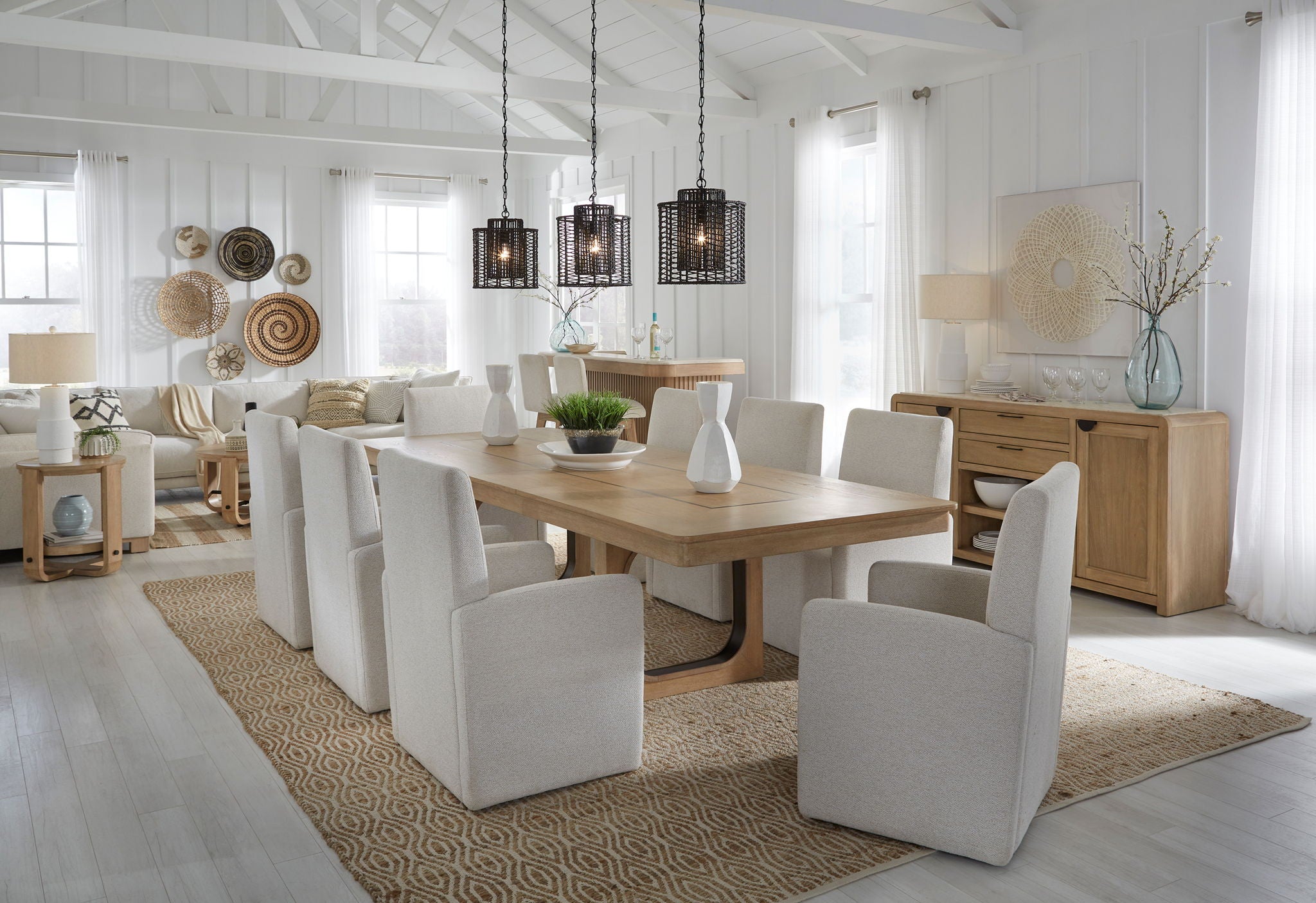 Escape - 72" Dining Buffet Server With Stone Top - Glazed Natural Oak Natural Cane Vanilla Bean Stone - Urban Living Furniture (Los Angeles, CA)