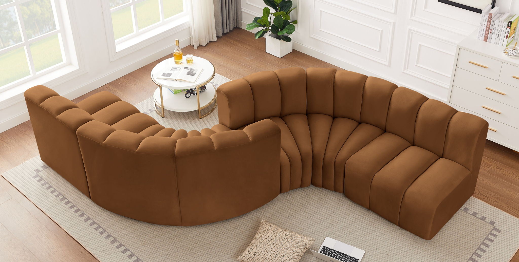 Arc - Velvet 6 Piece Modular Sofa - Saddle