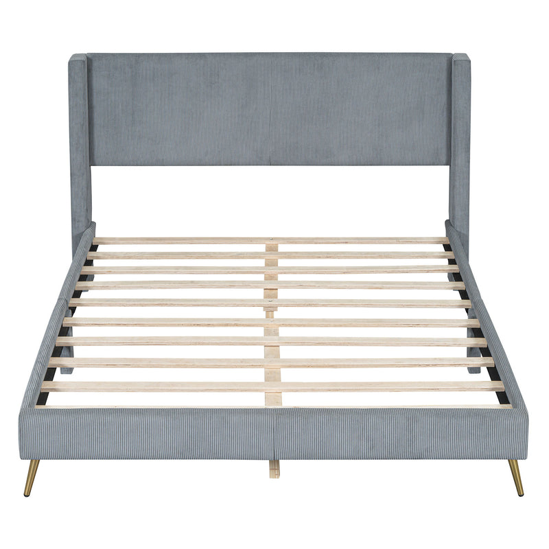 Platform Contemporary Bed With Legs And Upholstered Headboard