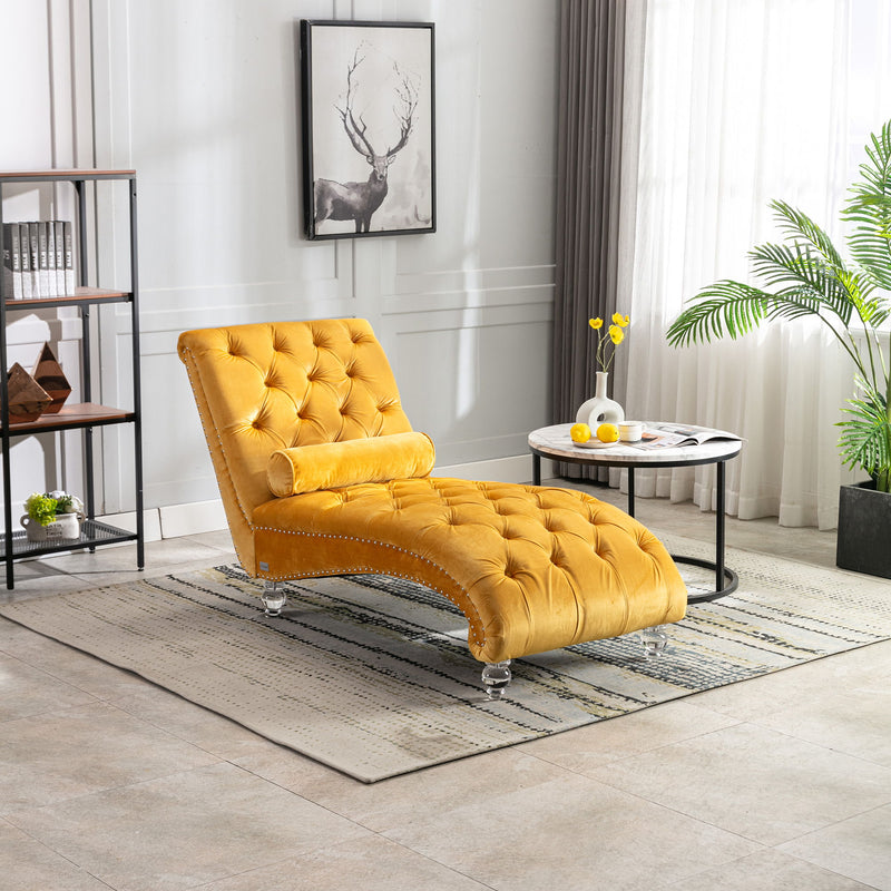 Velvet Chaise Lounge Indoor, Button Tufted Upholstered Chaise Lounge Chair With Pillow