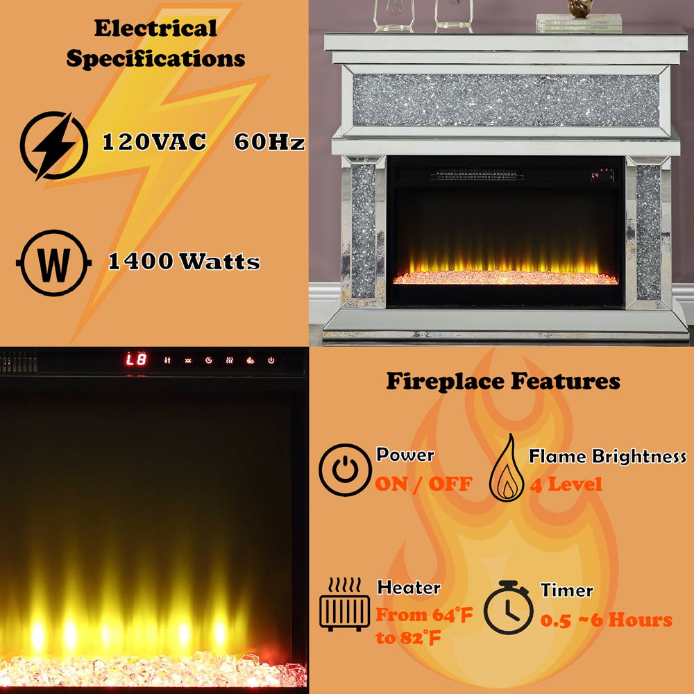 Noralie - 39" Fireplace - Mirrored & Faux Diamonds - Urban Living Furniture (Los Angeles, CA)