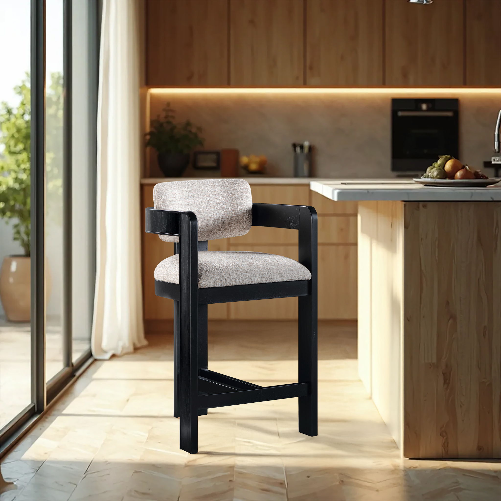 Sacha - Linen Stool With Black Base - Urban Living Furniture (Los Angeles, CA)