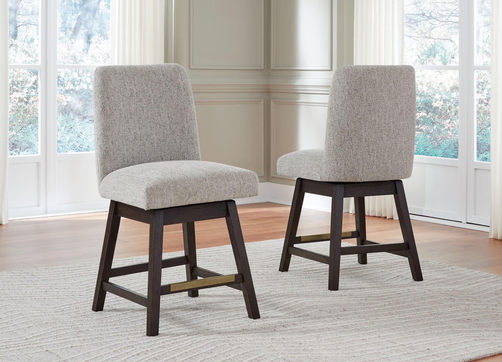 Burkhaus - Beige / Dark Brown - Upholstered Swivel Barstool (Set of 2) - Urban Living Furniture (Los Angeles, CA)