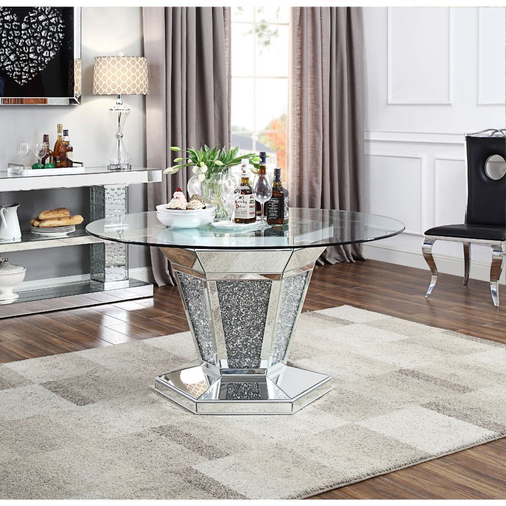 Noralie - Dining Table - Mirrored, Faux Diamonds & Clear Glass - Urban Living Furniture (Los Angeles, CA)