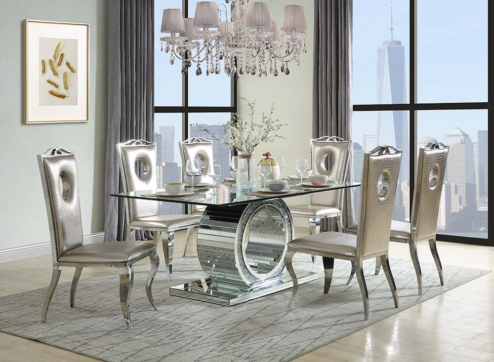 Noralie - Dining Table - Mirrored & Faux Diamonds - Glass - 30" - Urban Living Furniture (Los Angeles, CA)