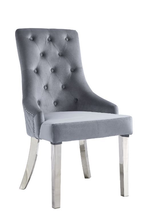 Satinka - Side Chair (Set of 2) - Gray Fabric & Mirrored Silver Finish - Urban Living Furniture (Los Angeles, CA)