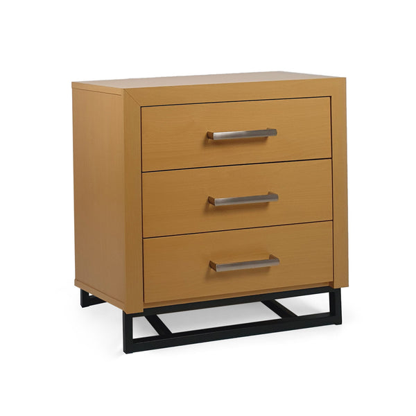 Glimmering Nightstand With 3 Drawers And Iron Base - Maple / Black