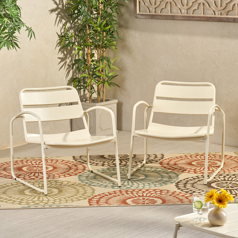 Outdoor Accent Chair With Metal Frame - White