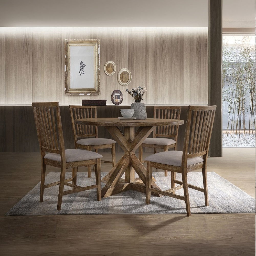 Wallace II - Side Chair (Set of 2) - Tan Linen & Weathered Oak - Urban Living Furniture (Los Angeles, CA)