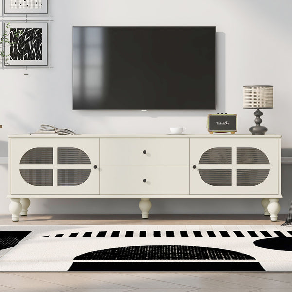 Modern TV Stand For TVs Up To 75" With Fluted Glass Doors
