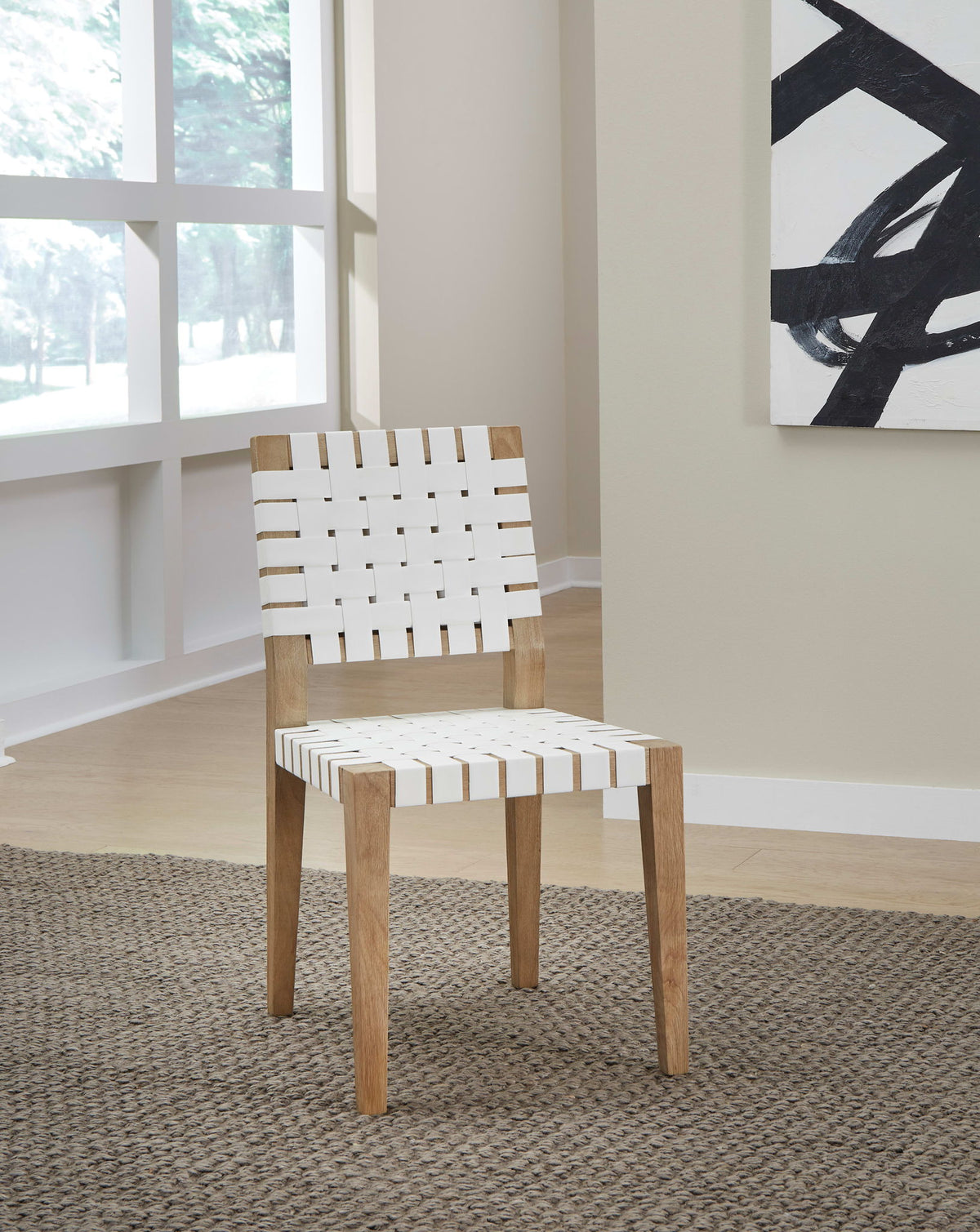 One - Woven Leather And Solid Wood Dining Side Chair (Set of 2) - White And Bisque