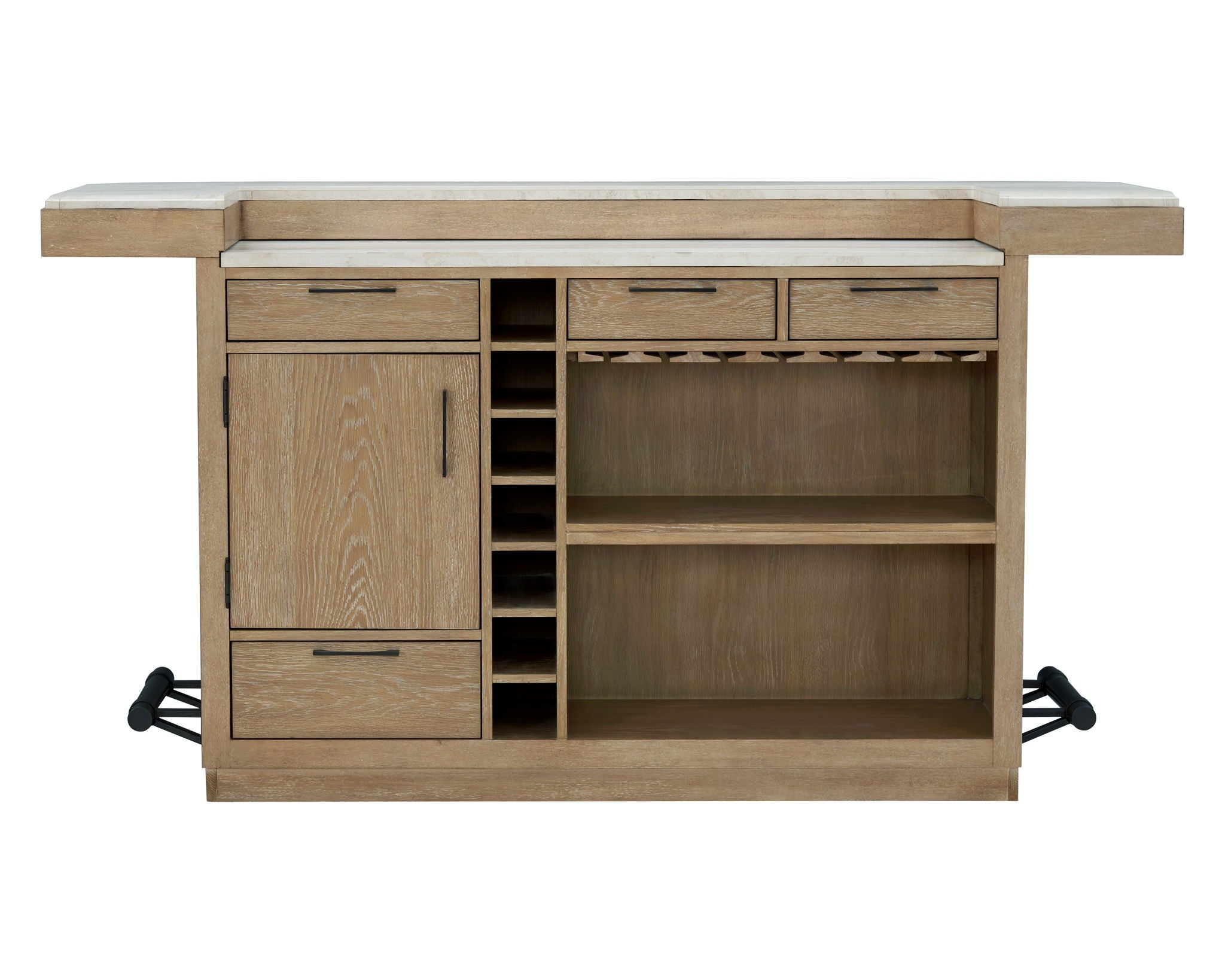 Escape - Dining Bar With 2 Upholstered Swivel Barstools - Glazed Natural Oak / Black Metal Trim