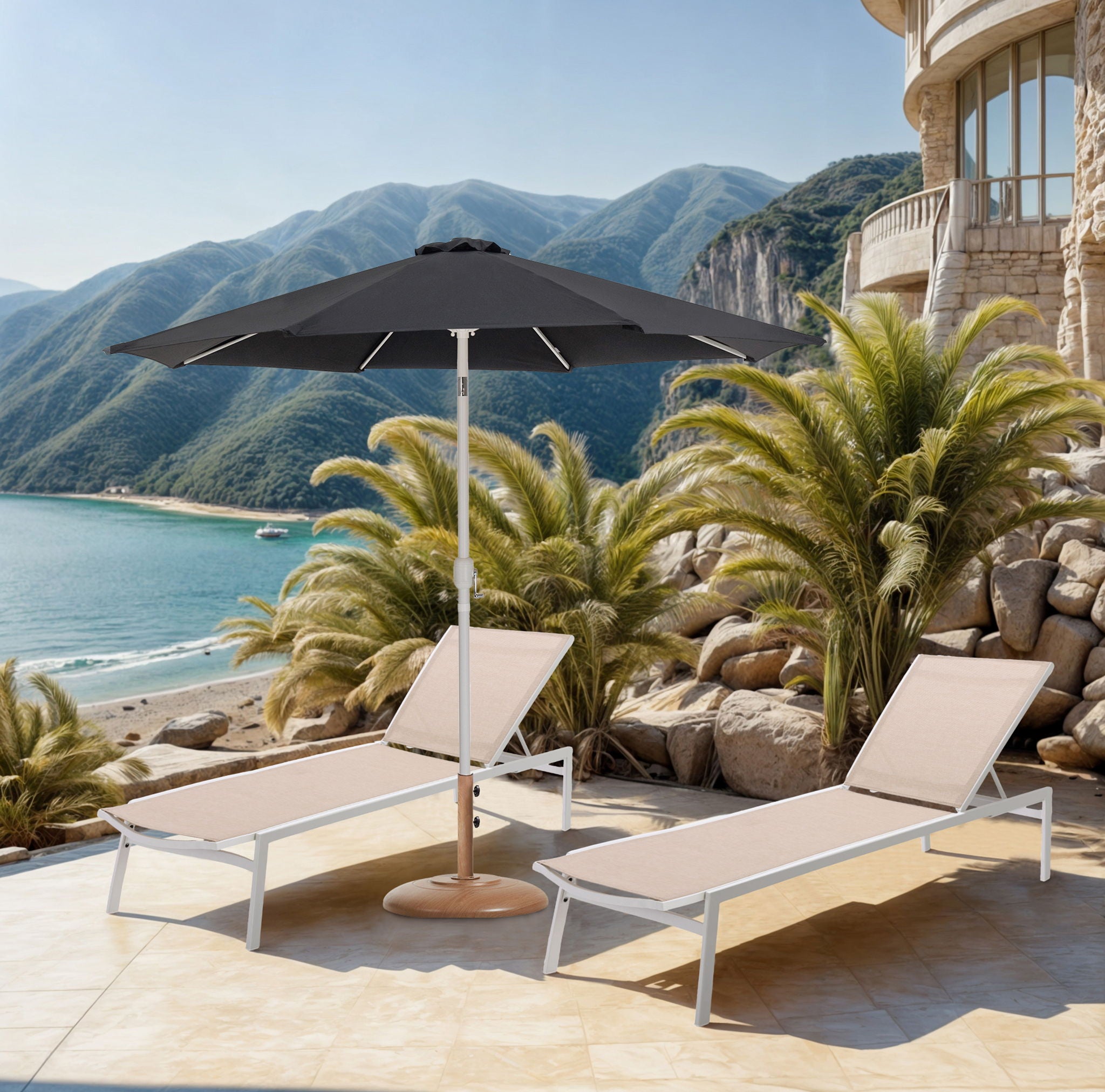 Fiji - Aluminum Patio Umbrella With Round Teak And White Base - Urban Living Furniture (Los Angeles, CA)