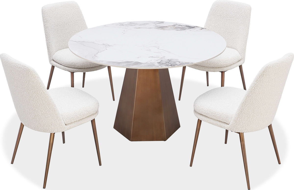 Crossroads 2.0 - Carmel Stone Top Round Dining Table - Chanelle And Bronze