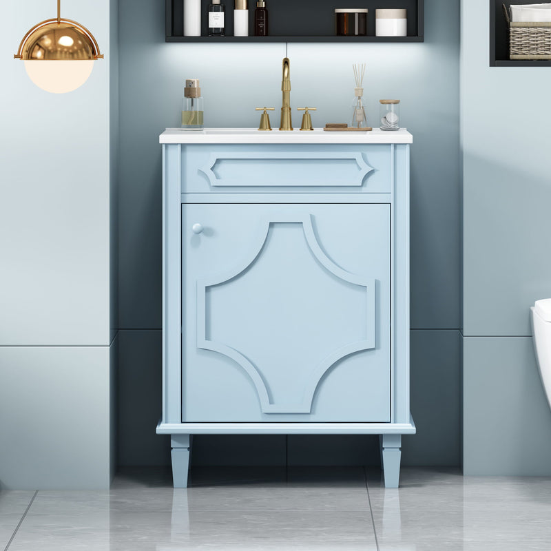 Bathroom Vanity With Ceramic Sink Combo, Modern Freestanding Storage Cabinet With Height Adjustable Shelf, Soft Closing Doors - Blue