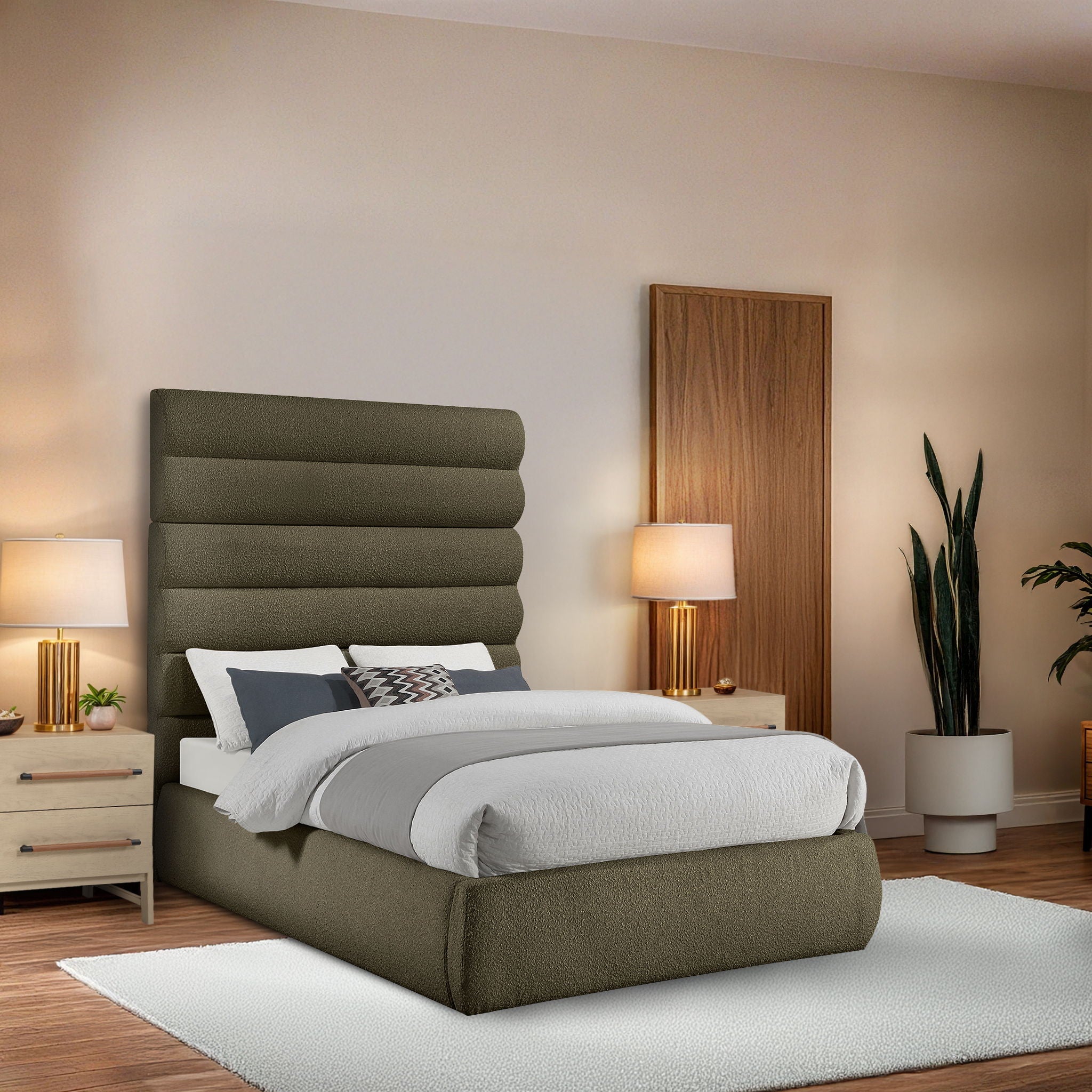 Adam - Boucle Fabric Bed With 70.5" Headboard