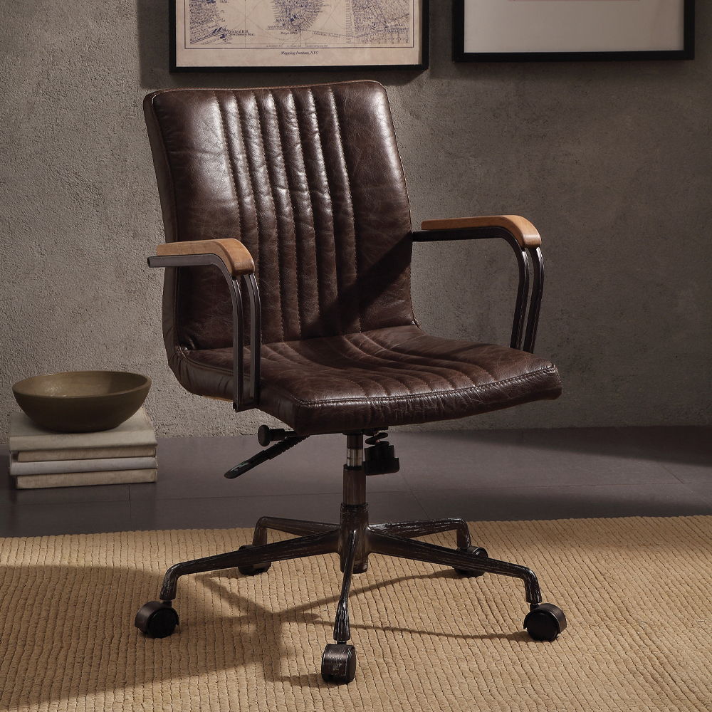 Joslin - Office Chair - Distress Chocolate Top Grain Leather - Urban Living Furniture (Los Angeles, CA)