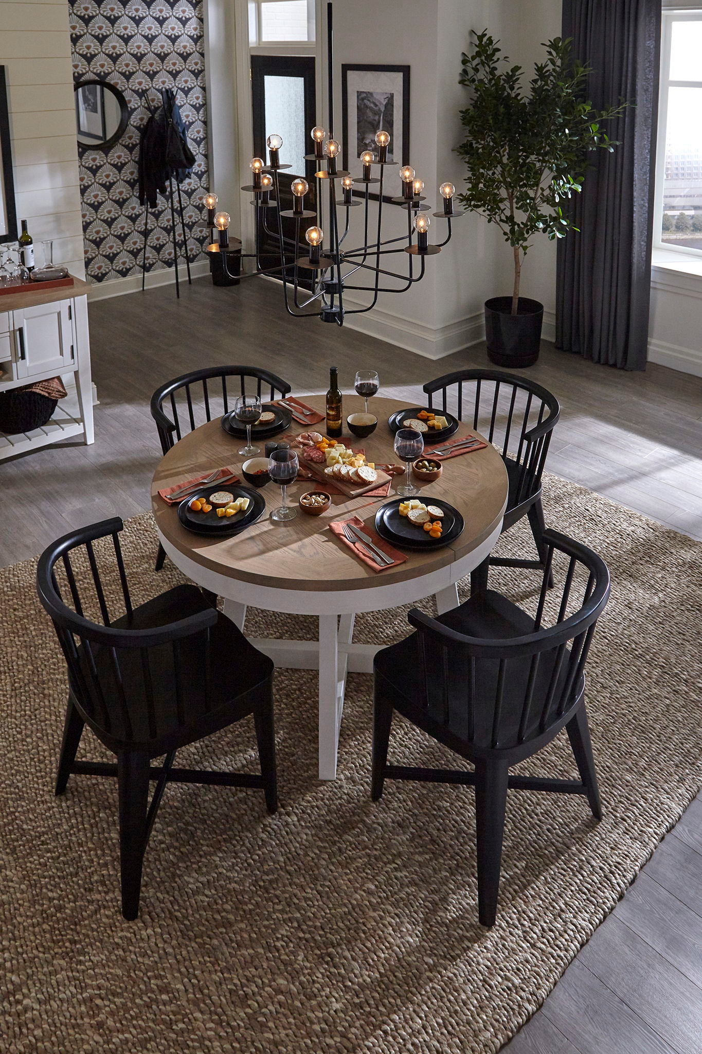 Americana Modern Dining - Round Dining Table And 4 Black Barrel Chairs - Cotton - Urban Living Furniture (Los Angeles, CA)