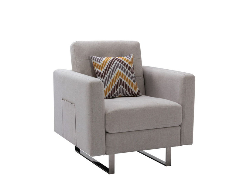Victoria - Linen Fabric Armchair With Metal Legs, Side Pockets, And Pillow - Urban Living Furniture (Los Angeles, CA)