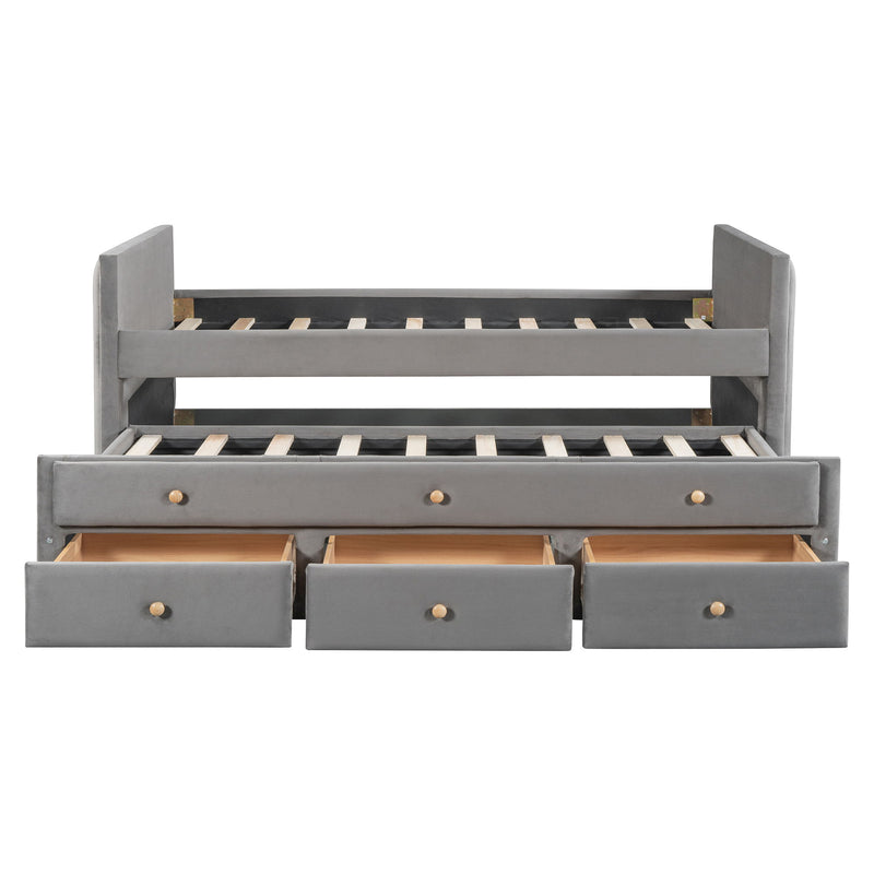 Upholstered Daybed With Trundle And Drawers