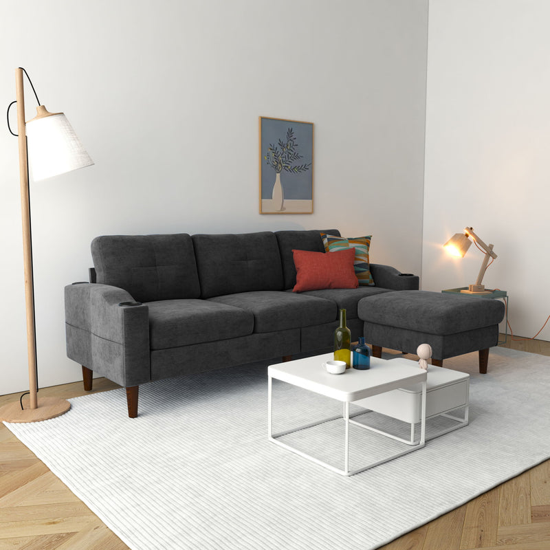 3 Seater Convertible Combination L Shaped Sofa With Footstools With Storage