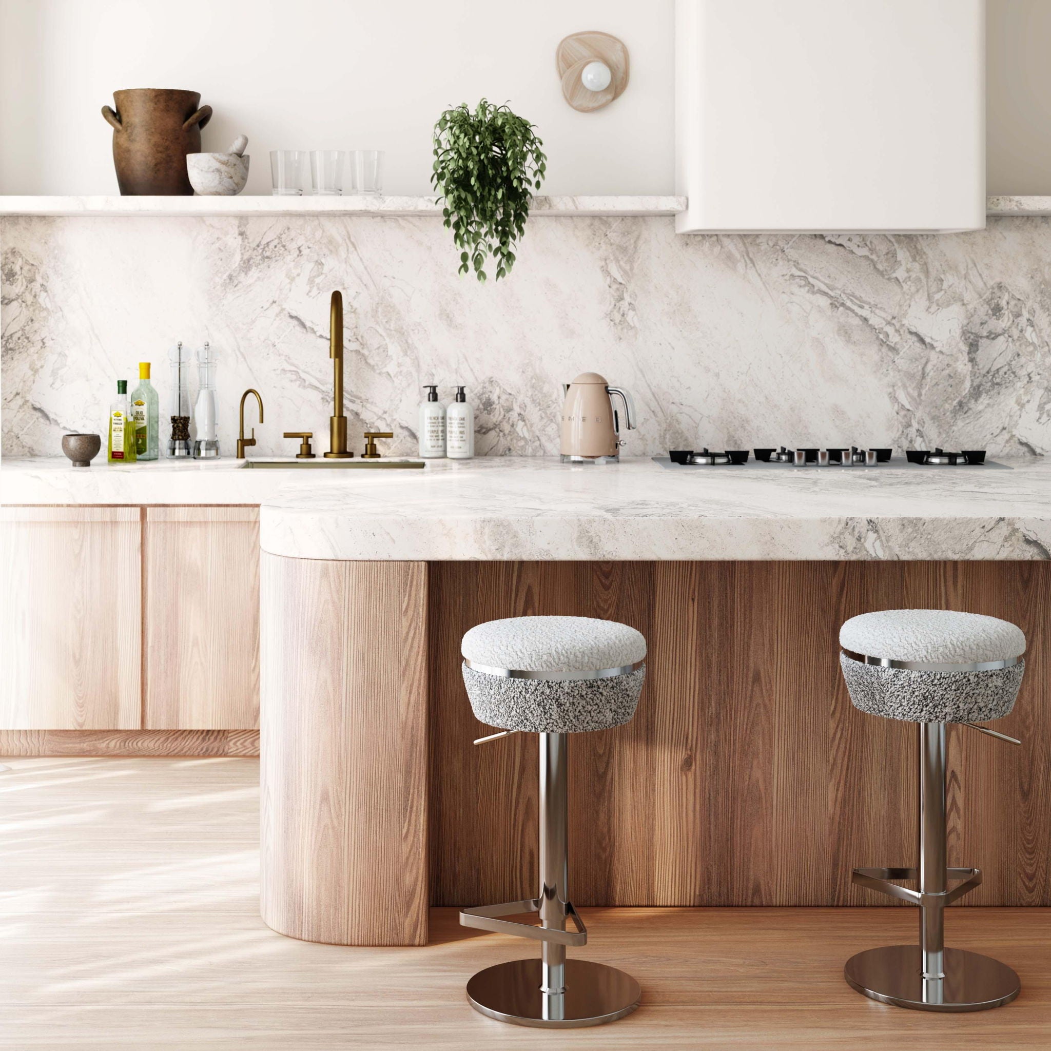 Astro - Boucle Adjustable Stool - White / Gray - Urban Living Furniture (Los Angeles, CA)