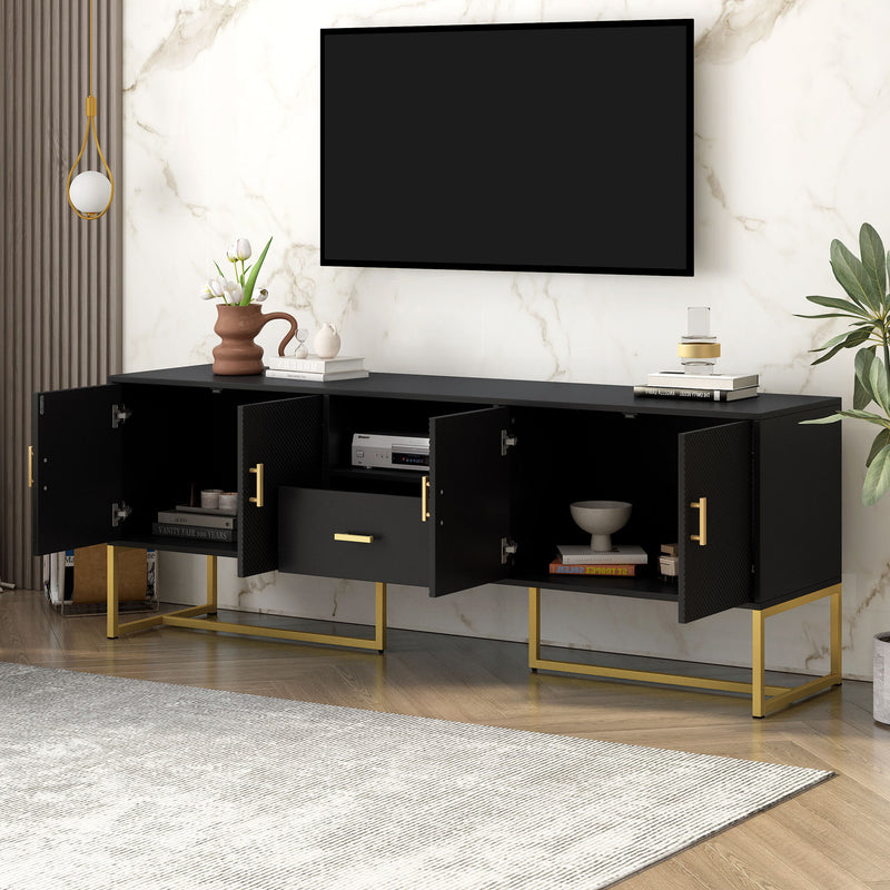 TV Cabinet With 1 Drawer, 2 Cabinets, Handles And Anti-Tip Device