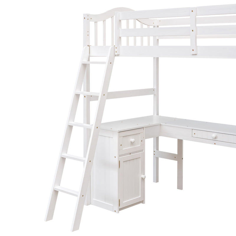 Loft Bed With Drawers, Cabinet, Shelves With Desk