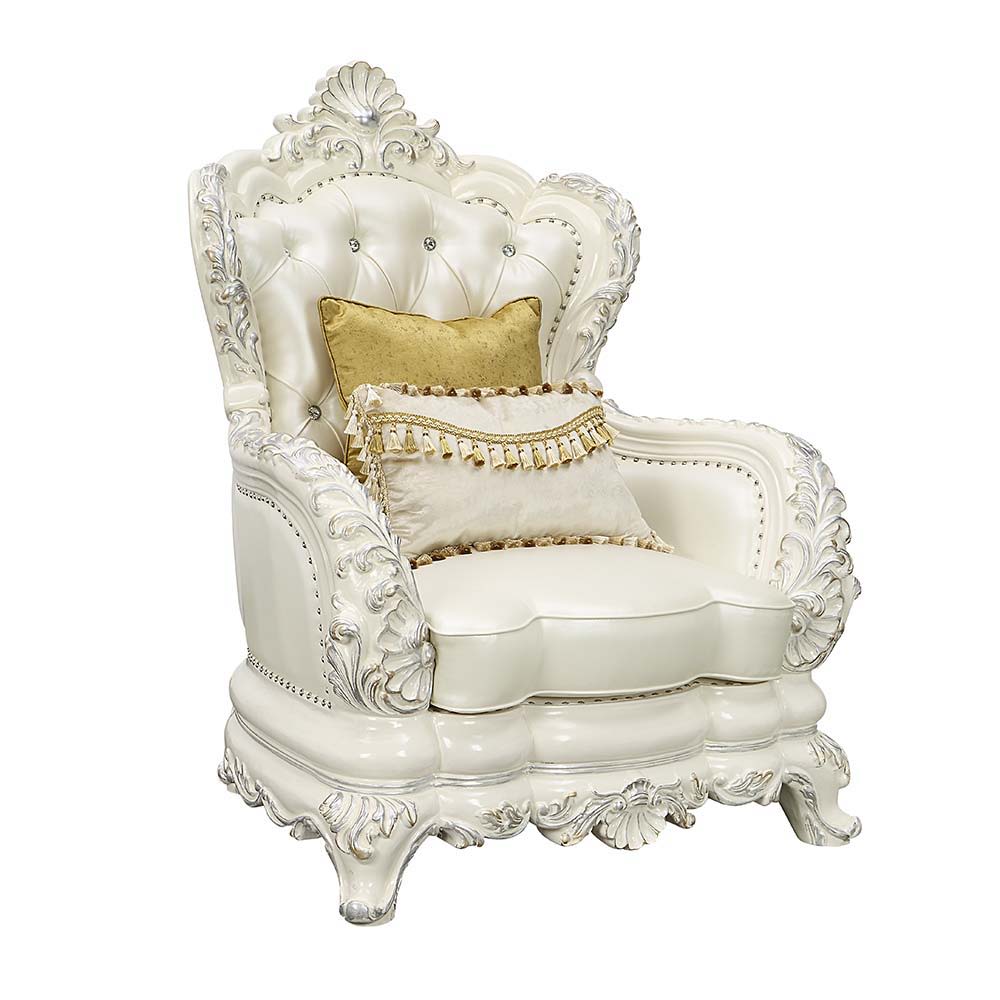 Adara - Chair - White PU & Antique White Finish - Urban Living Furniture (Los Angeles, CA)