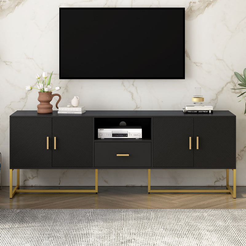 TV Cabinet With 1 Drawer, 2 Cabinets, Handles And Anti-Tip Device