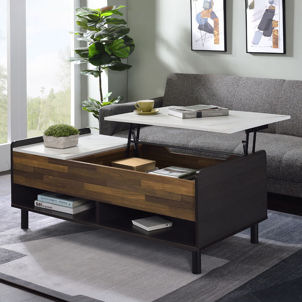 Axel - Coffee Table With Lift Top - White Printed Faux Marble Top, Walnut & Black - Urban Living Furniture (Los Angeles, CA)
