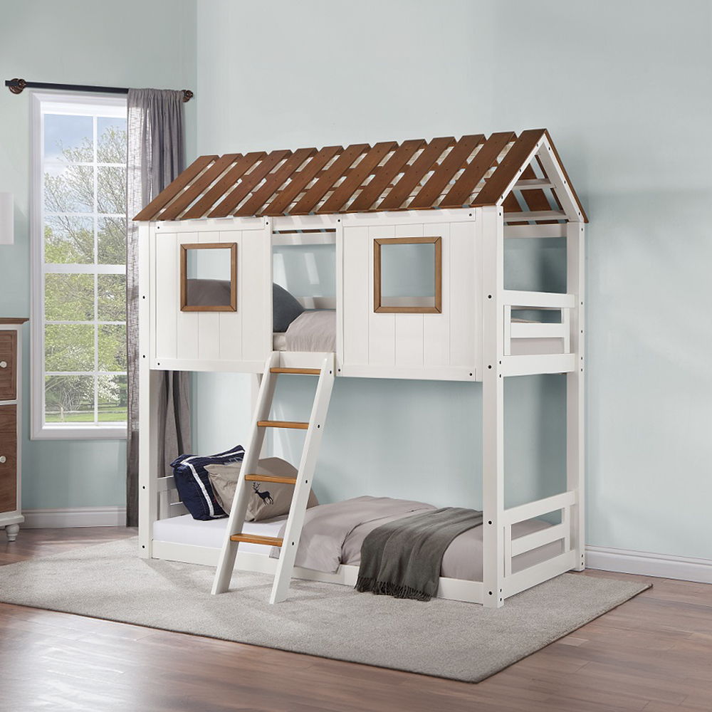 Inara - Twin Over Twin Bunk Bed - White & Rustic Oak - Urban Living Furniture (Los Angeles, CA)