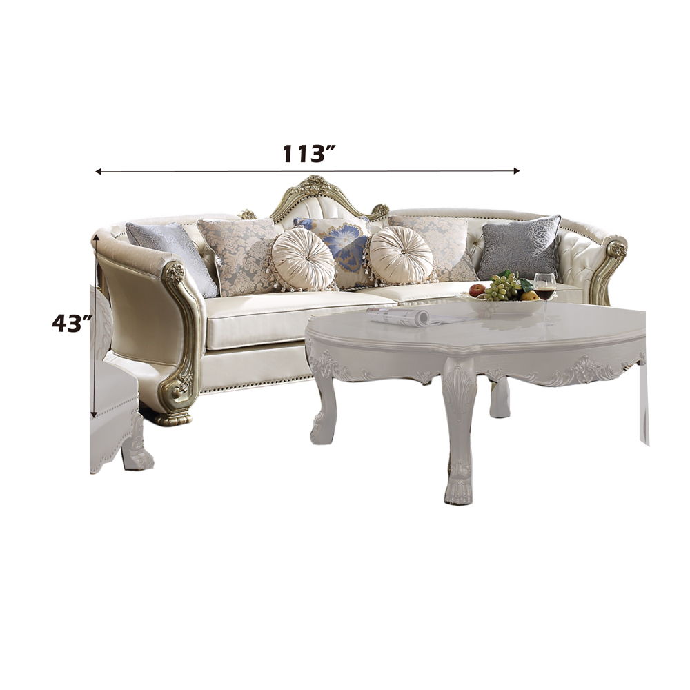 Dresden II - Sofa With 7 Pillows - Pearl Synthetic Leather & Gold Patina - Urban Living Furniture (Los Angeles, CA)