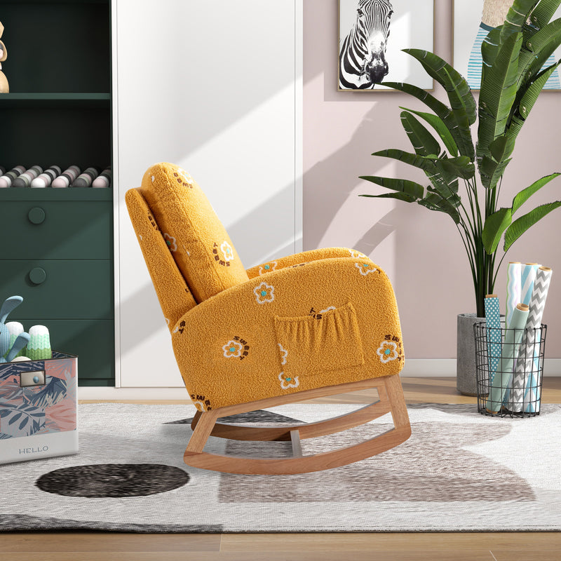 Modern Accent Rocker Armchair With Side Pocket, Upholstered High Back