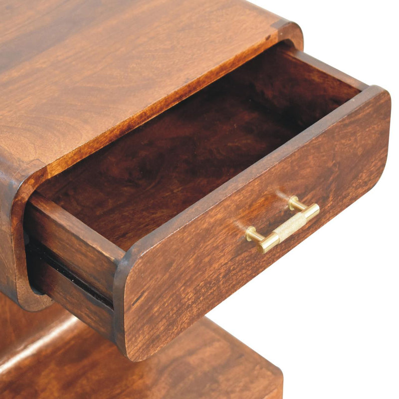 T Bar Rounded Bedside Table - Dark Brown