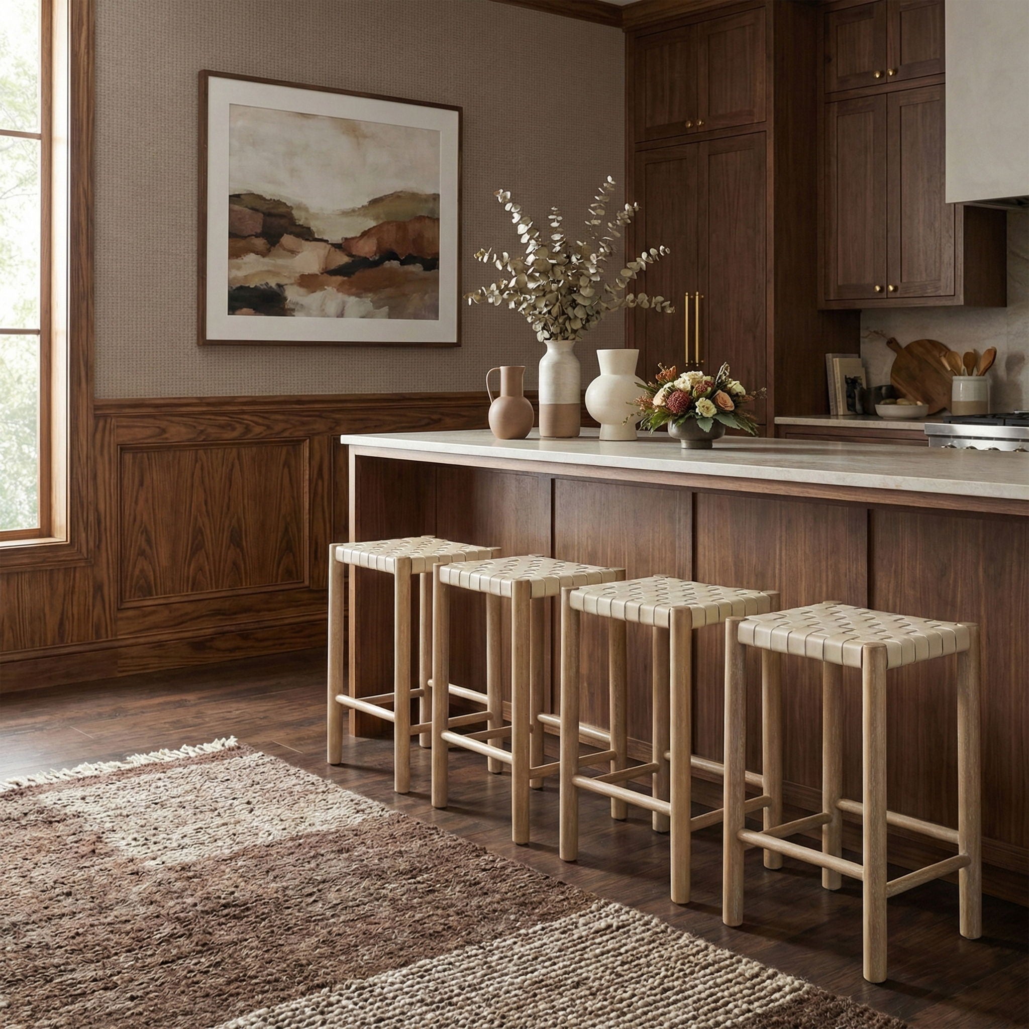 Entwine - Vegan Leather Upholstered Backless Counter Stool - Painted Natural - Urban Living Furniture (Los Angeles, CA)