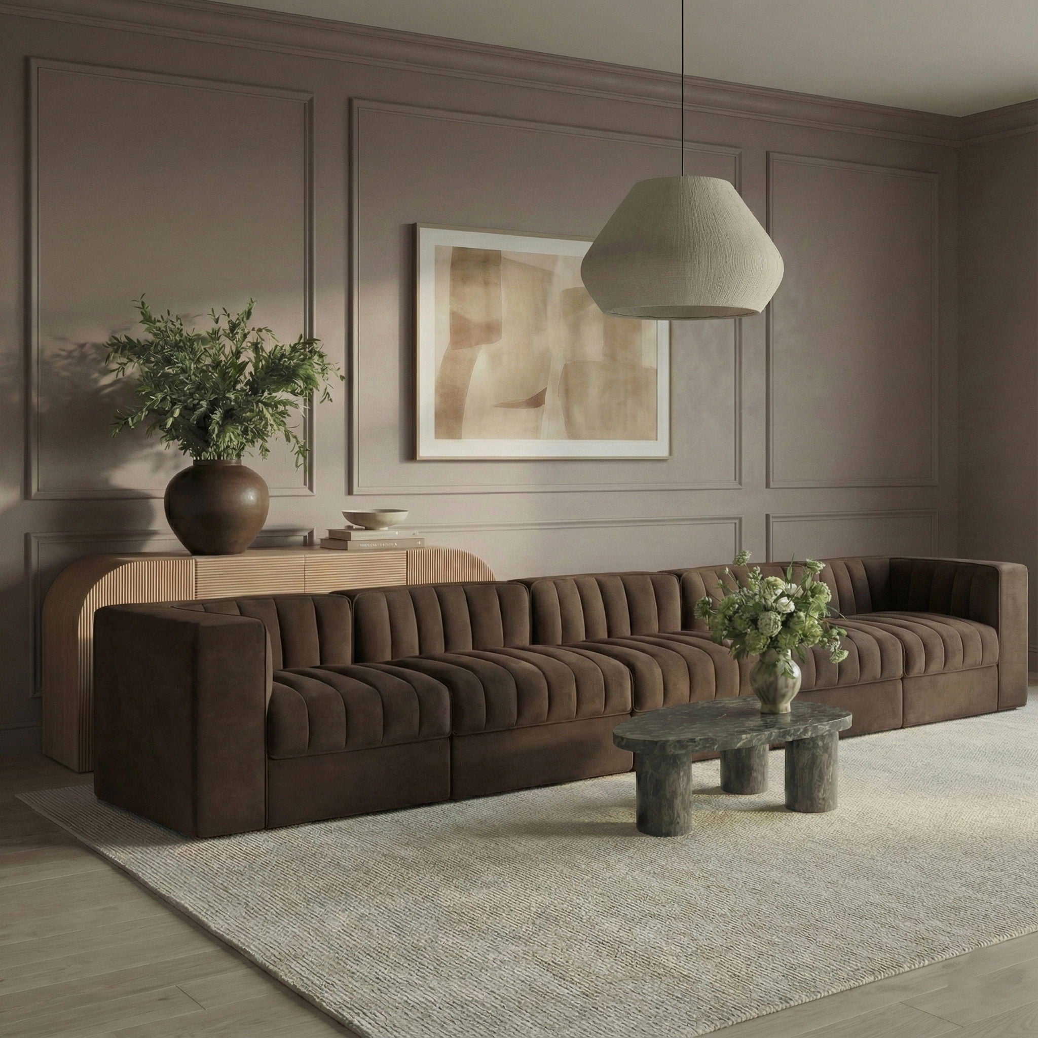 Rummi - Velvet Performance Fabric Upholstered 5 Piece Modular Sofa - Urban Living Furniture (Los Angeles, CA)