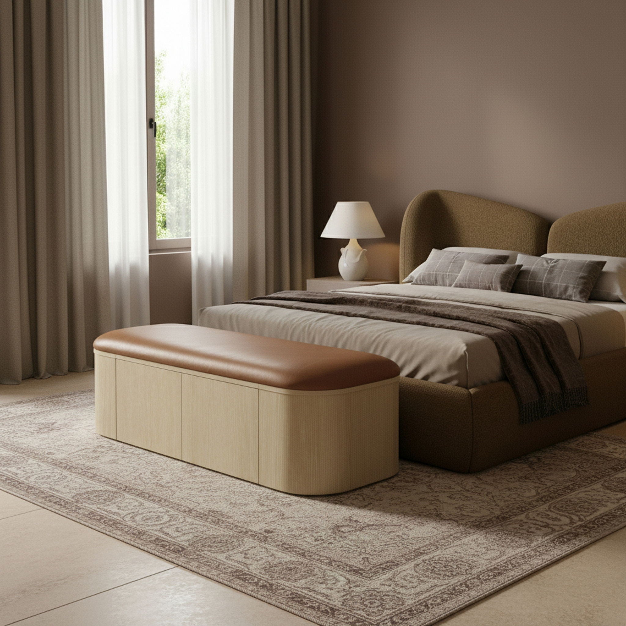 Velden - Upholstered Storage Bench With Stained Natural Base