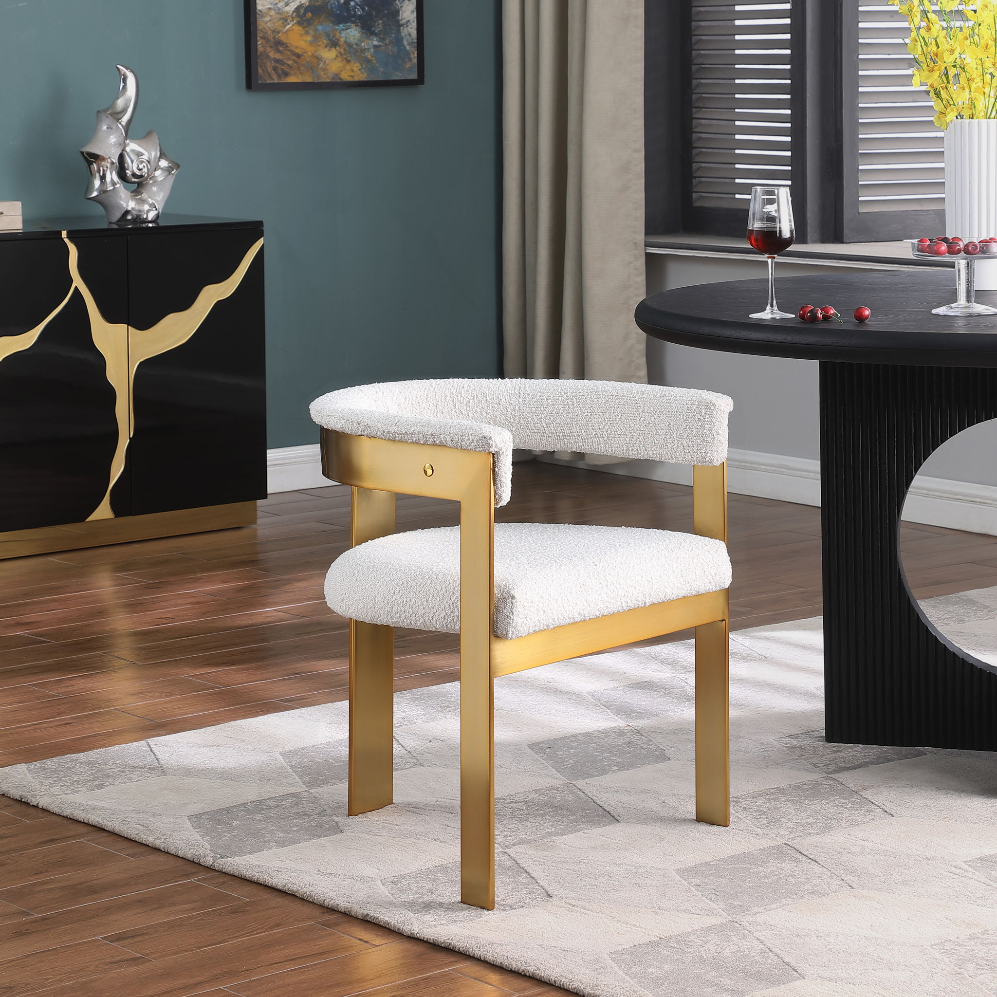 Romeo - Boucle Dining Chair With Gold Base (Set of 2) - Urban Living Furniture (Los Angeles, CA)