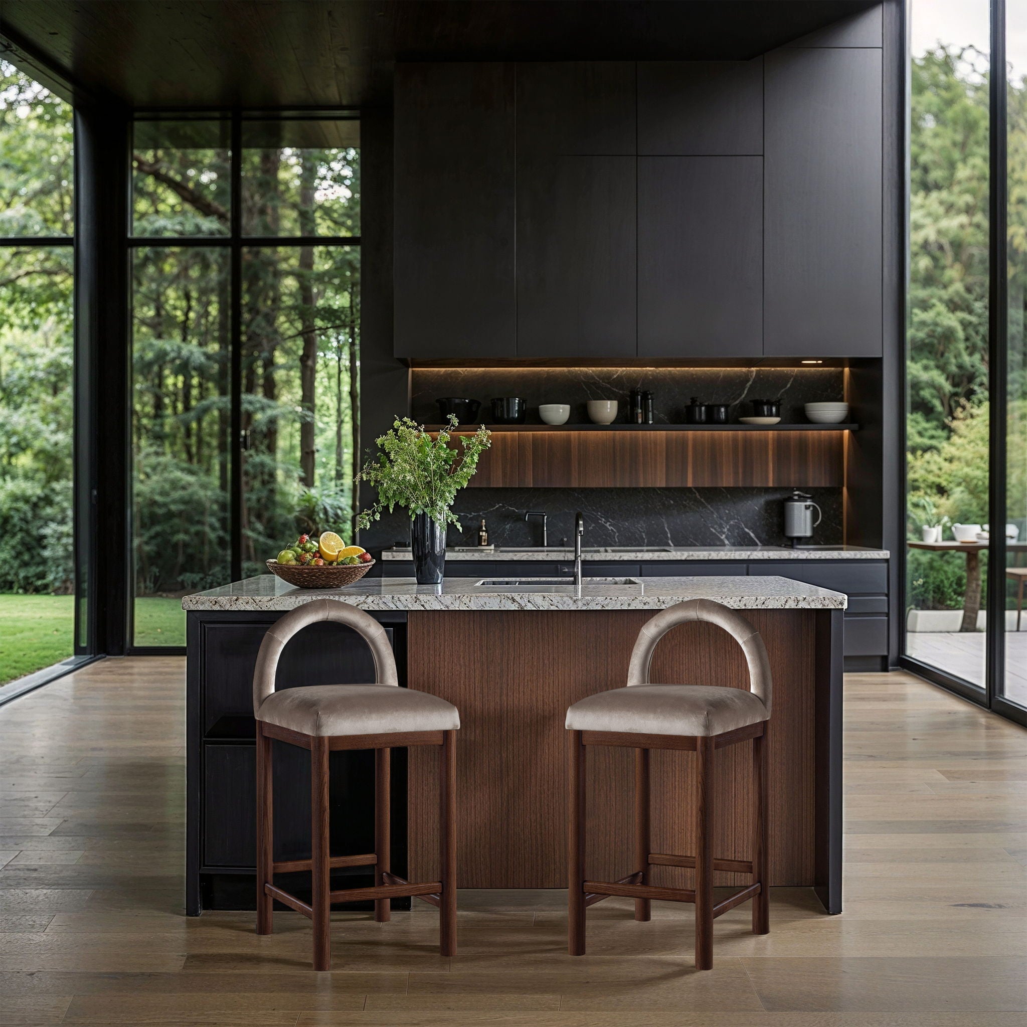 Conrad - Velvet Counter Stool With Brown Legs - Urban Living Furniture (Los Angeles, CA)