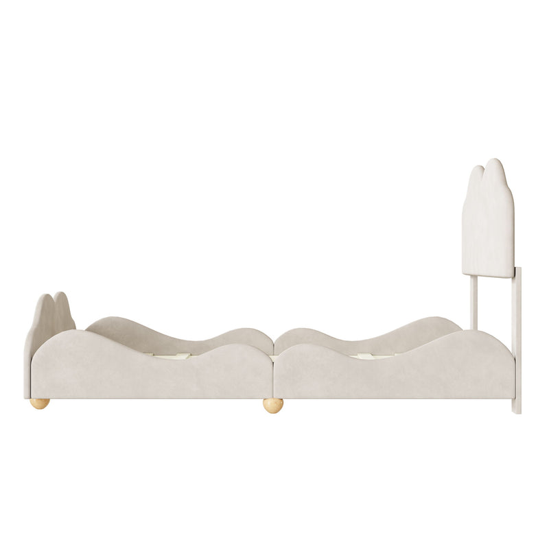 Twin Size Upholstered Platform Bed With Cloud Shaped Board - Beige