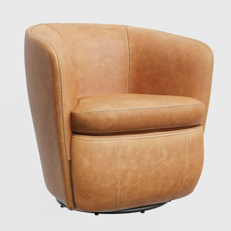 Barolo - 100% Italian Leather Swivel Club Chair (Set of 2)