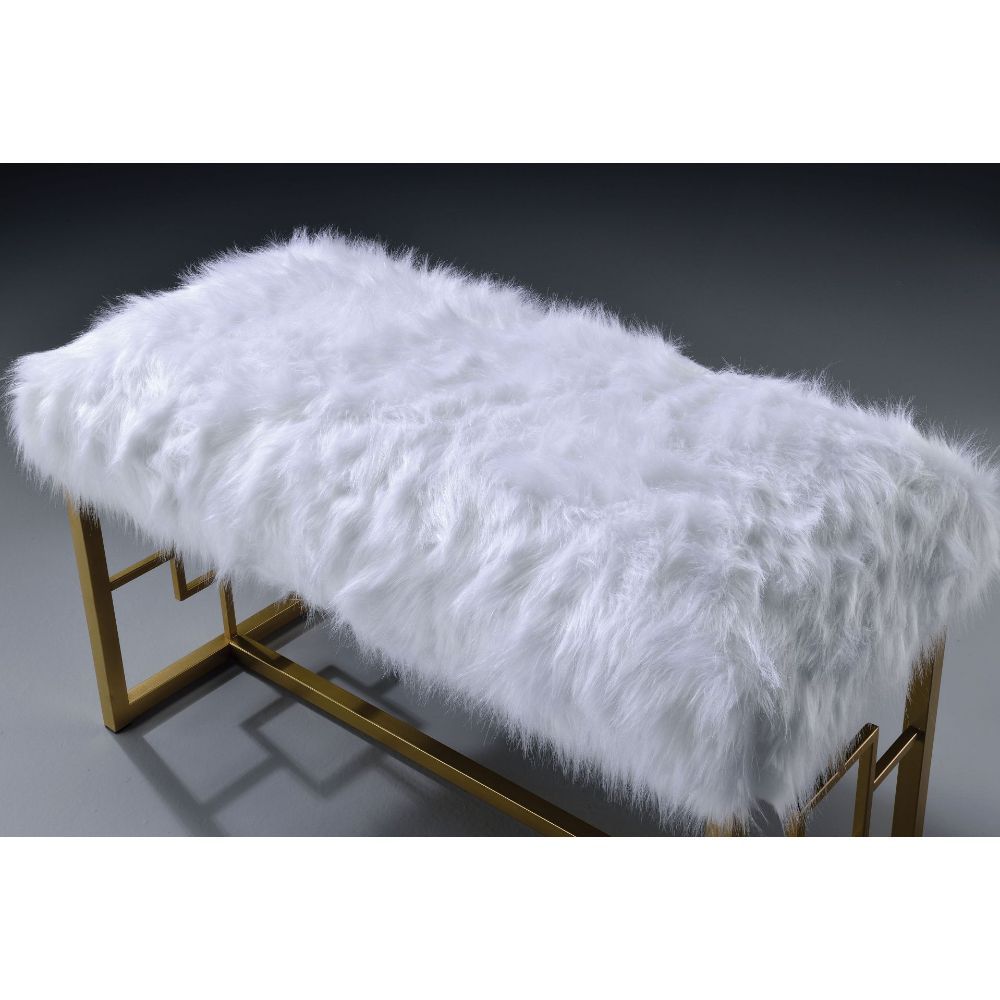 Bagley II - Bench - White Faux Fur & Gold - 21" - Urban Living Furniture (Los Angeles, CA)