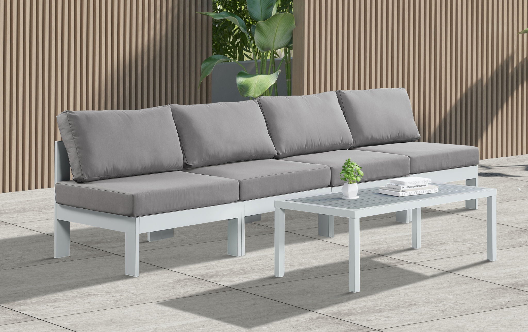 Nizuc - Outdoor Patio 4 Seat Armless Modular Sofa With White Frame - Urban Living Furniture (Los Angeles, CA)